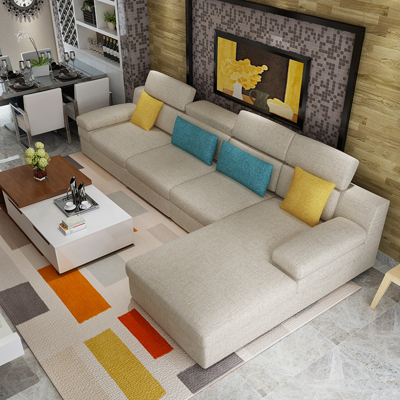布艺沙发大小户型转角现代简约三人客厅乳胶套装北欧整装家具组合